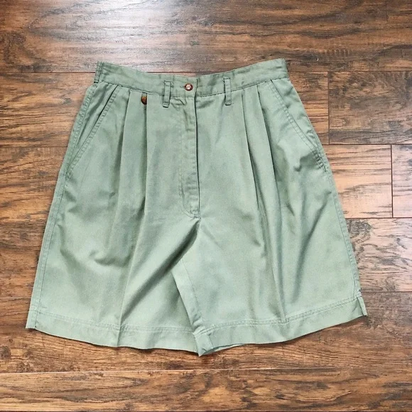 SOLD vintage • 90s olive green shorts pleated mom twill cargo high waist safari - Picture 11 of 11